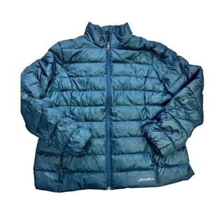 Eddie Bauer Women's Chevron Down Puffer Jacket Teal‎ Blue Down Insulated 2XL